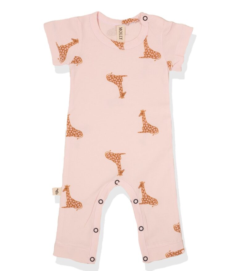 אוברול תינוקות ורוד הדפס ג'ירפות Molly