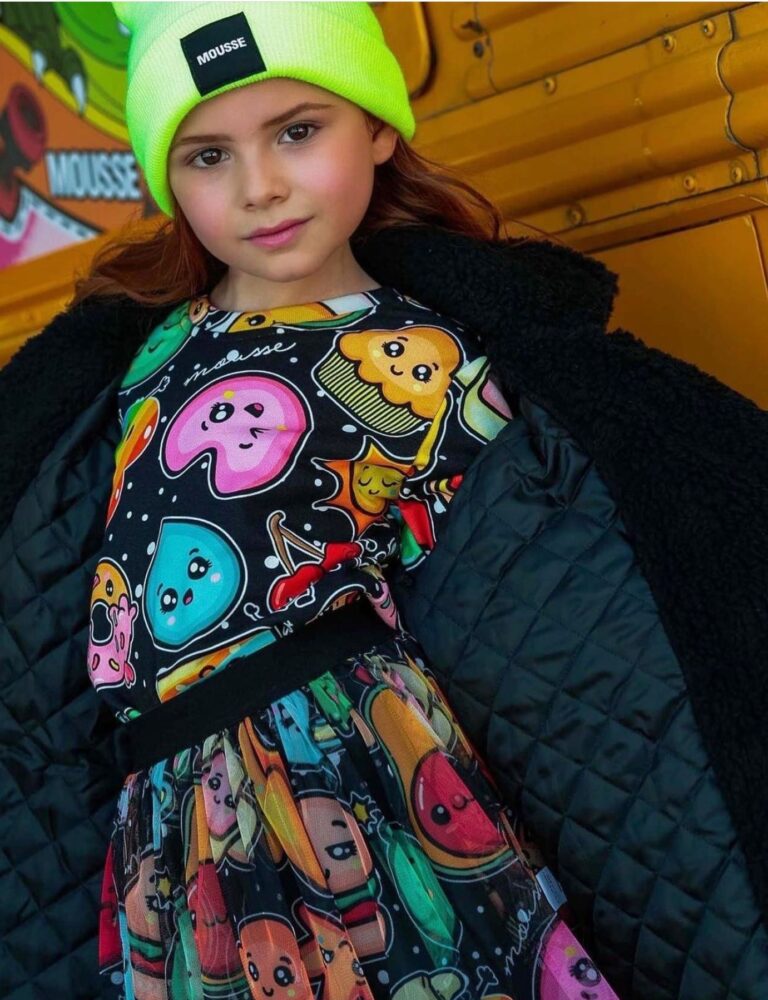 מעיל פרווה ילדות שחור הדפס דונאט Mousse