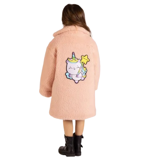 מעיל פרווה ילדות ורוד הדפס חד קרן Mousse