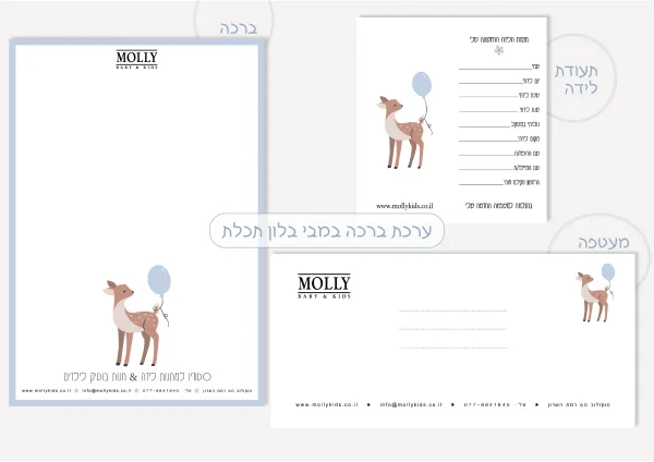 ערכת ברכה מעוצבת תוספת למארז לידה במבי בלון תכלת Molly ערכת ברכה מעוצבת תוספת למארז לידה במבי בלון תכלת Molly