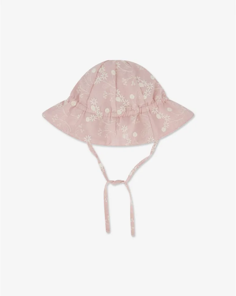 כובע לפעוטות רחב שולים עם רקמה ורוד מיננה