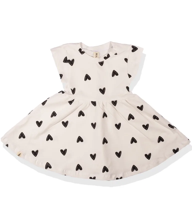 שמלה מסתובבת לילדות שמנת לבבות בשחור Molly 2Y-8Y