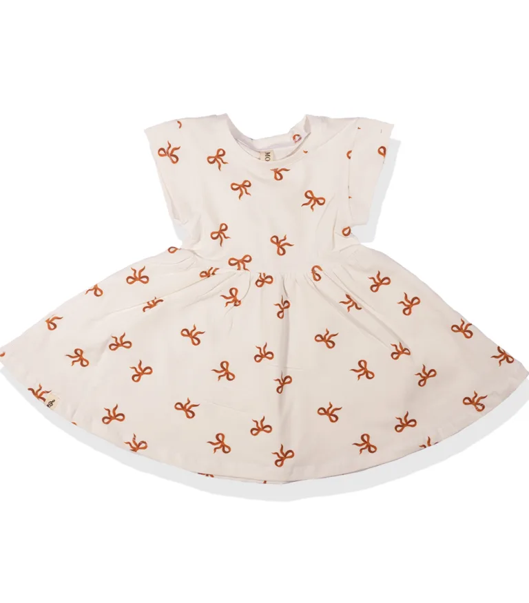 שמלה מסתובבת לילדות שמנת הדפס פפיונים Molly 2Y-8Y