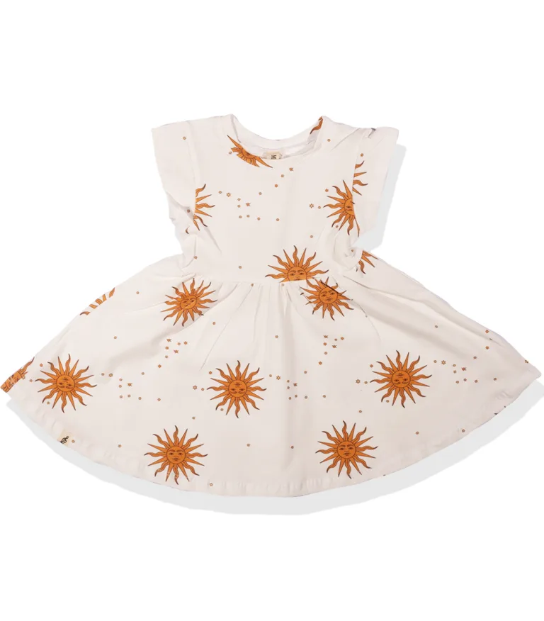 שמלה מסתובבת לילדות שמנת הדפס שמש Molly 2Y-8Y