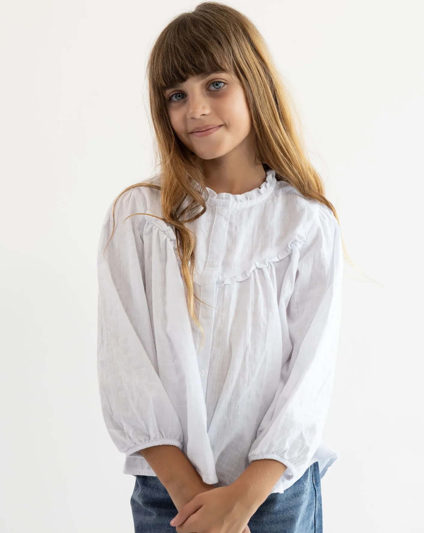 חולצה לבנה מכופתרת בנות שרוול ארוך מיננה