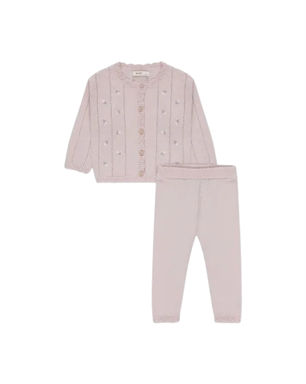 סט חליפה בריתה קרדיגן ומכנסי סריג ורוד מיננה