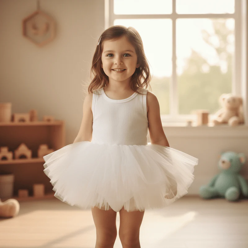 שמלת טוטו בלט 4 שכבות לילדות DOLLY Timeless Cotton Tutu White